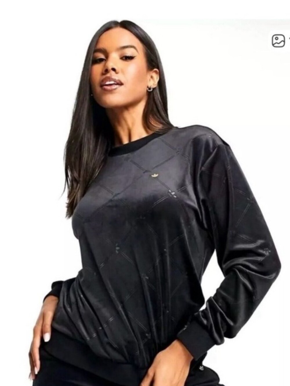 Adidas Primegreen Black Velour Long Sleeve Top Y2K Athleisure Size M